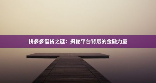 拼多多借贷之谜：揭秘平台背后的金融力量