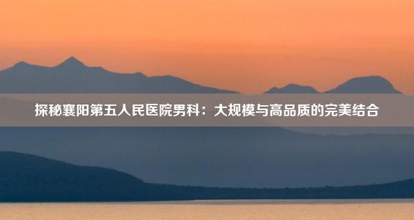 探秘襄阳第五人民医院男科：大规模与高品质的完美结合