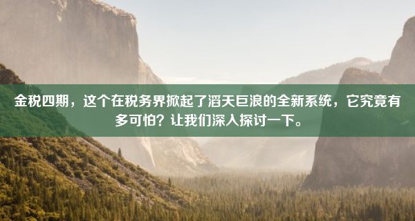 金税四期，这个在税务界掀起了滔天巨浪的全新系统，它究竟有多可怕？让我们深入探讨一下。