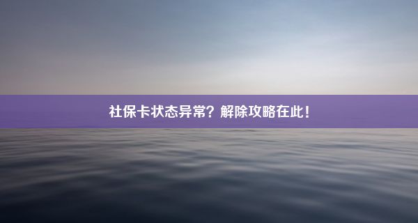 社保卡状态异常？解除攻略在此！