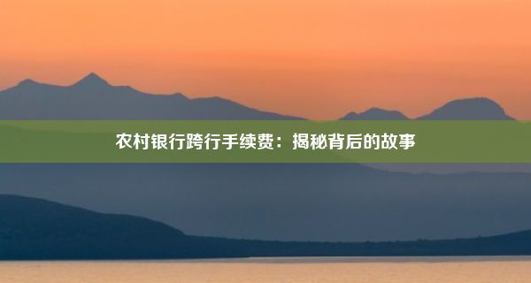 农村银行跨行手续费：揭秘背后的故事